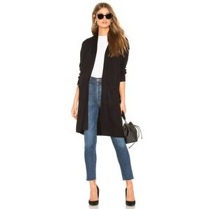 Splendid Retreat Long Cardigan Sweater Black Open Front Pockets Sz S Cashblend